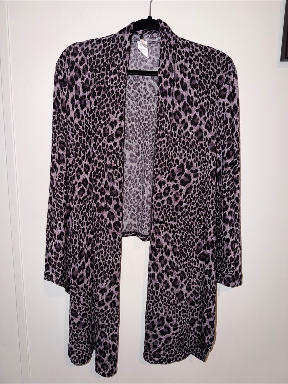 Open-Front Leopard Print Cardigan - Lavender/Black